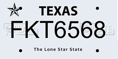 FKT6568 Texas License Plate