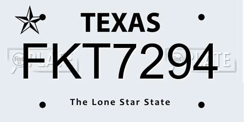 FKT7294 Texas License Plate