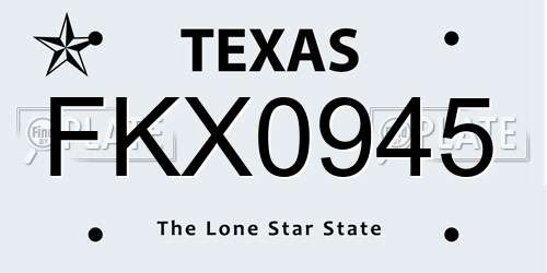 FKX0945 Texas License Plate