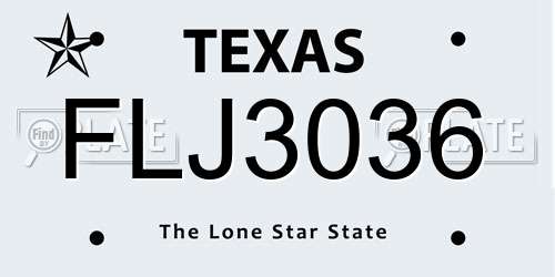 FLJ3036 Texas License Plate