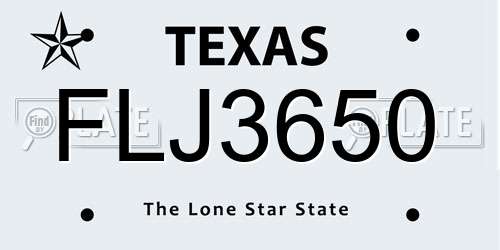 FLJ3650 Texas License Plate