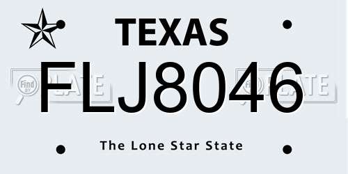 FLJ8046 Texas License Plate