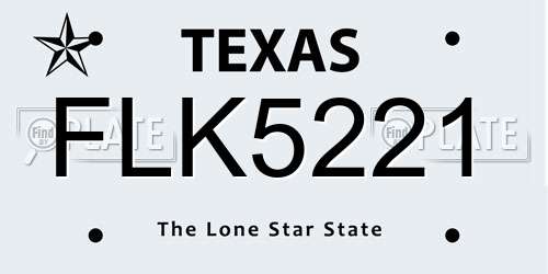 FLK5221 Texas License Plate