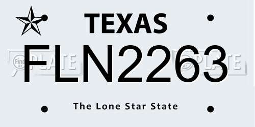 FLN2263 Texas License Plate