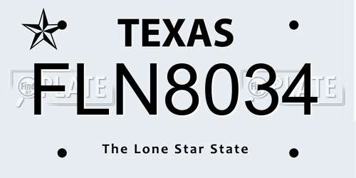 FLN8034 Texas License Plate