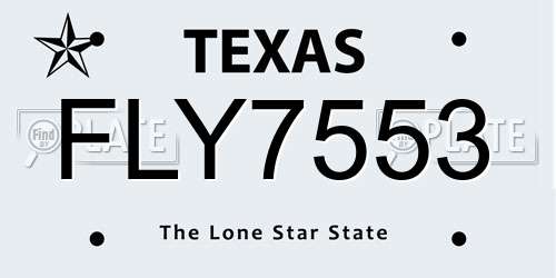 FLY7553 Texas License Plate