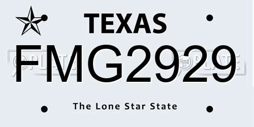 FMG2929 Texas License Plate