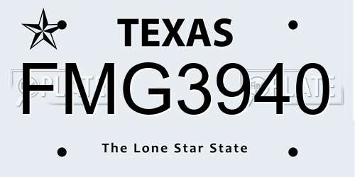 FMG3940 Texas License Plate