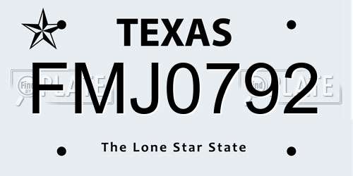 FMJ0792 Texas License Plate