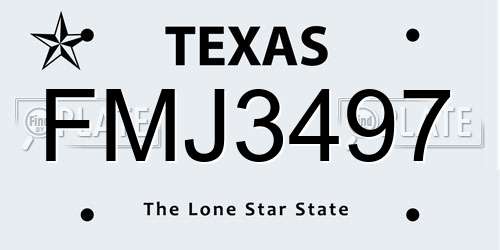 FMJ3497 Texas License Plate