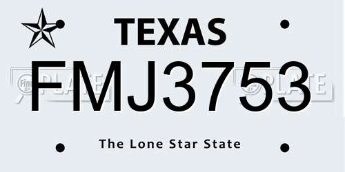 FMJ3753 Texas License Plate