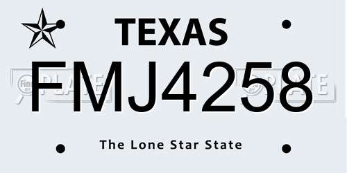 FMJ4258 Texas License Plate