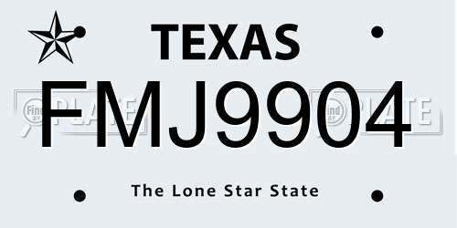 FMJ9904 Texas License Plate