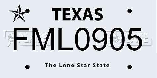FML0905 Texas License Plate