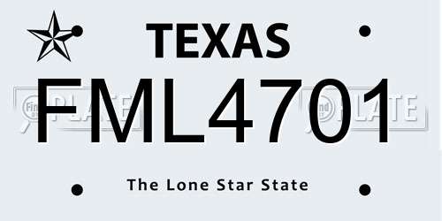 FML4701 Texas License Plate