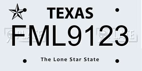 FML9123 Texas License Plate