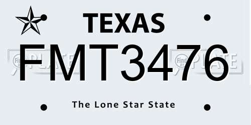FMT3476 Texas License Plate
