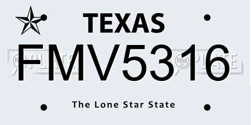 FMV5316 Texas License Plate