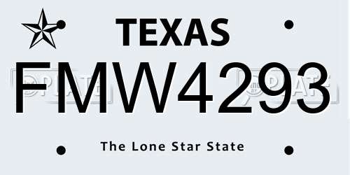 FMW4293 Texas License Plate