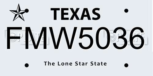 FMW5036 Texas License Plate
