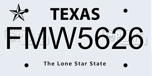 FMW5626 Texas License Plate