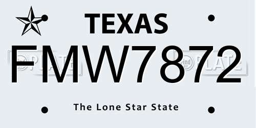 FMW7872 Texas License Plate
