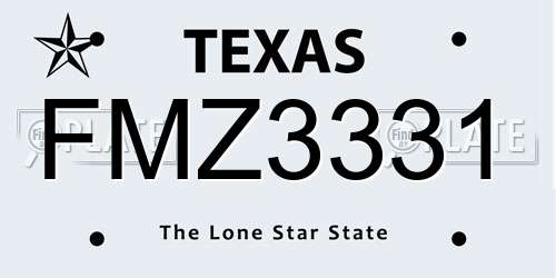 FMZ3331 Texas License Plate