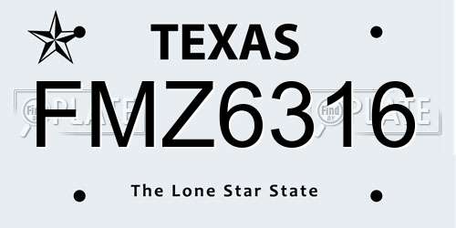 FMZ6316 Texas License Plate