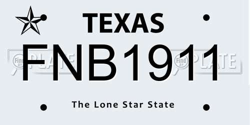 FNB1911 Texas License Plate