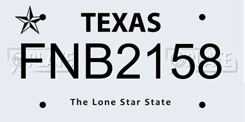 FNB2158 Texas License Plate