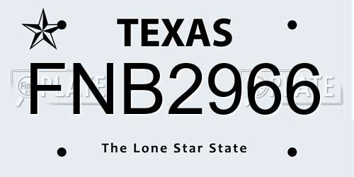 FNB2966 Texas License Plate
