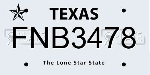 FNB3478 Texas License Plate