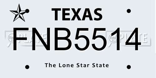 FNB5514 Texas License Plate
