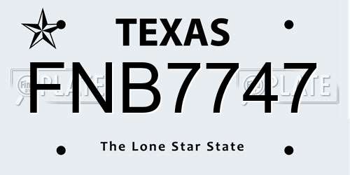 FNB7747 Texas License Plate