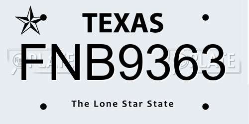 FNB9363 Texas License Plate
