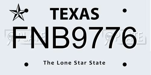 FNB9776 Texas License Plate
