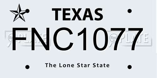 FNC1077 Texas License Plate