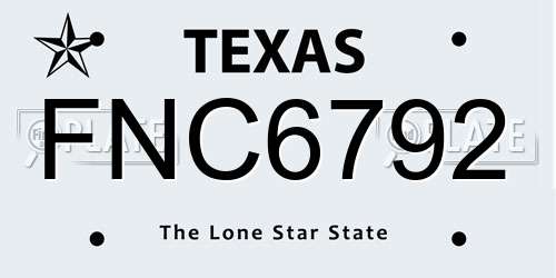 FNC6792 Texas License Plate