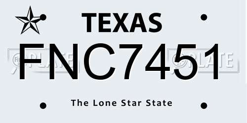 FNC7451 Texas License Plate