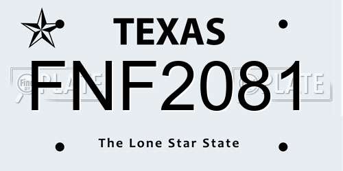 FNF2081 Texas License Plate