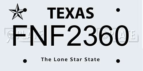 FNF2360 Texas License Plate