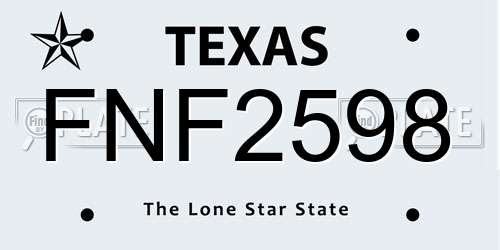 FNF2598 Texas License Plate