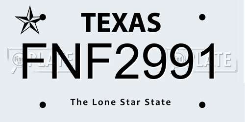 FNF2991 Texas License Plate