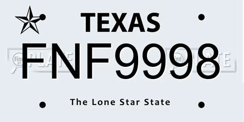 FNF9998 Texas License Plate