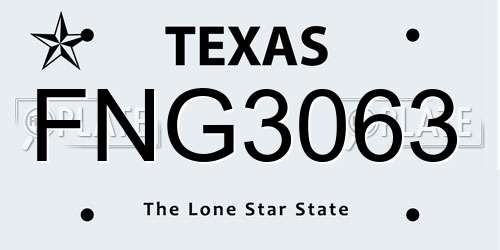 FNG3063 Texas License Plate