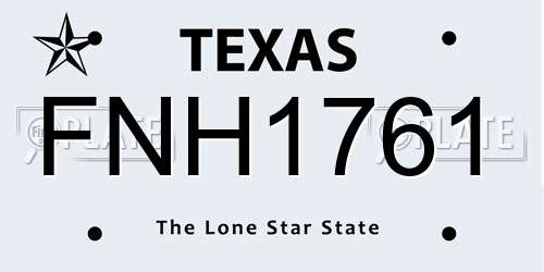 FNH1761 Texas License Plate