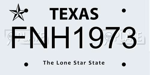 FNH1973 Texas License Plate