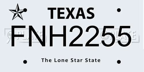 FNH2255 Texas License Plate