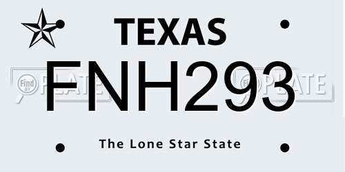 FNH293 Texas License Plate