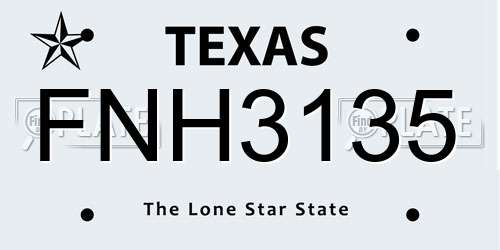 FNH3135 Texas License Plate